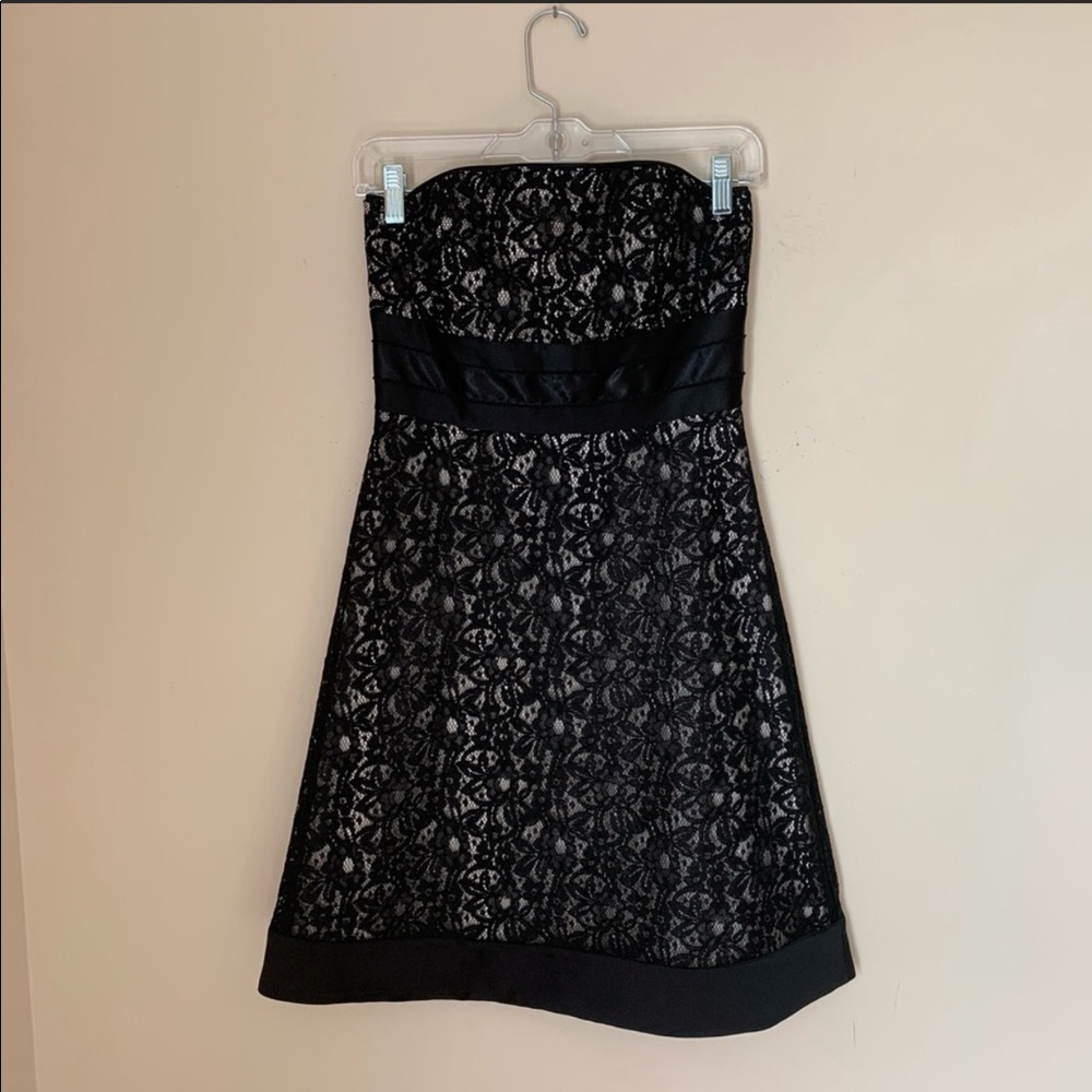 Size 2 White House Black Market Black Strapless Lace Dress